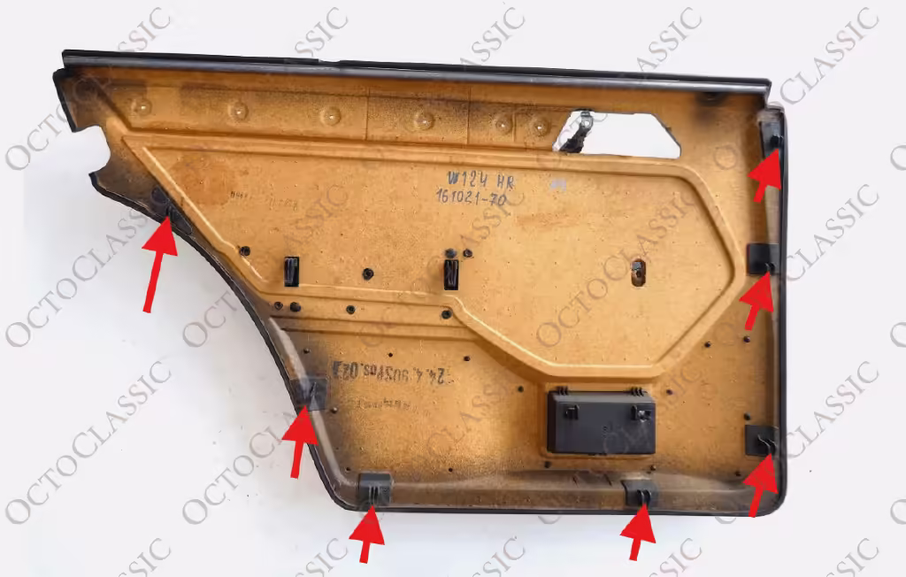 Mercedes W124 Zestaw naprawczy zatrzasków tylnego panelu drzwi z lewej lub prawej strony Zestaw 7 (klipsy montażowe karty drzwi) Czarny