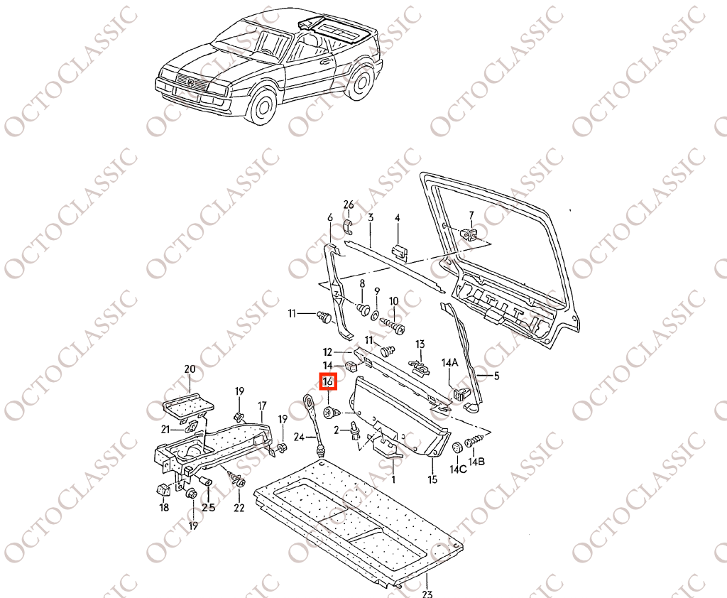 Zestaw 6 czarnych klipsów do tylnej klapy Volkswagen Corrado / Scirocco Mk2 533867633 Zestaw 6 czarnych klipsów do tylnej klapy Volkswagen Corrado / Scirocco Mk2 533867633