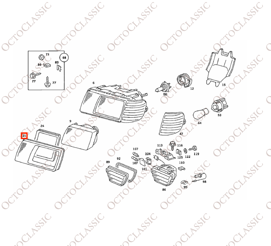Mercedes C126 SEC USA Scheinwerfer Klarer Rahmen Links oder Rechts A0008260959 / A0008261059 Mercedes C126 SEC USA Scheinwerfer Klarer Rahmen Links oder Rechts A0008260959 / A0008261059
