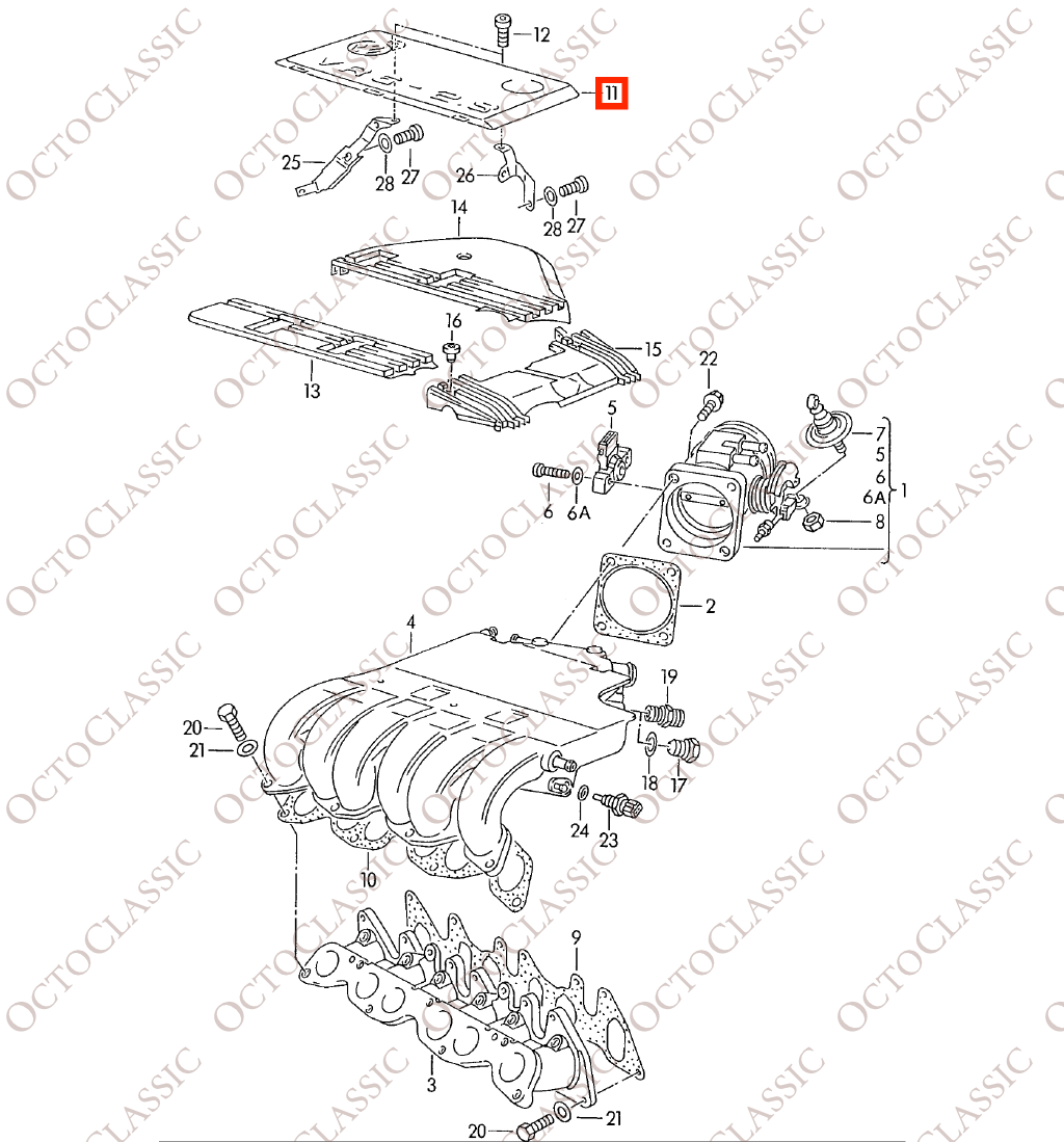 Volkswagen Golf / Passat / Corrado VR6: cubierta superior del motor, plateada / negra, 021133286B Volkswagen Golf / Passat / Corrado VR6: cubierta superior del motor, plateada / negra, 021133286B