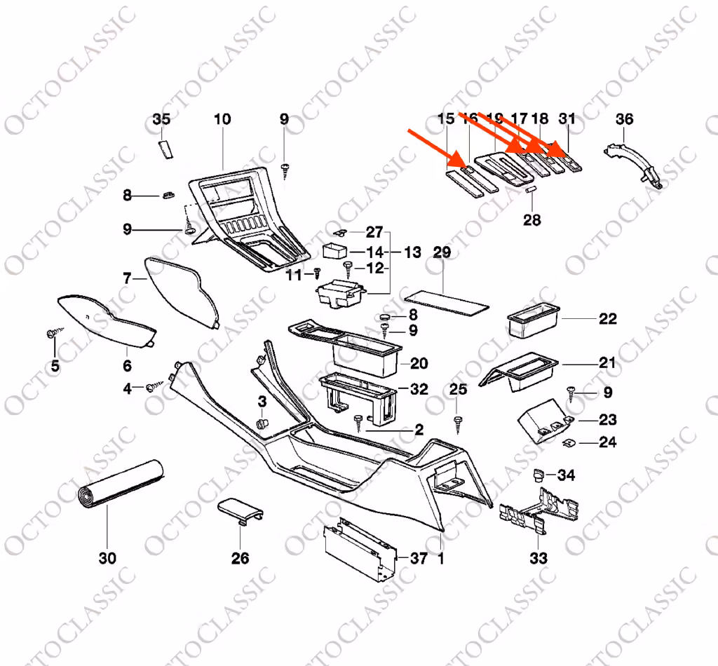 BMW E31 Mittelkonsolen-Schalterblende mit USB-Ladeanschluss, schwarz