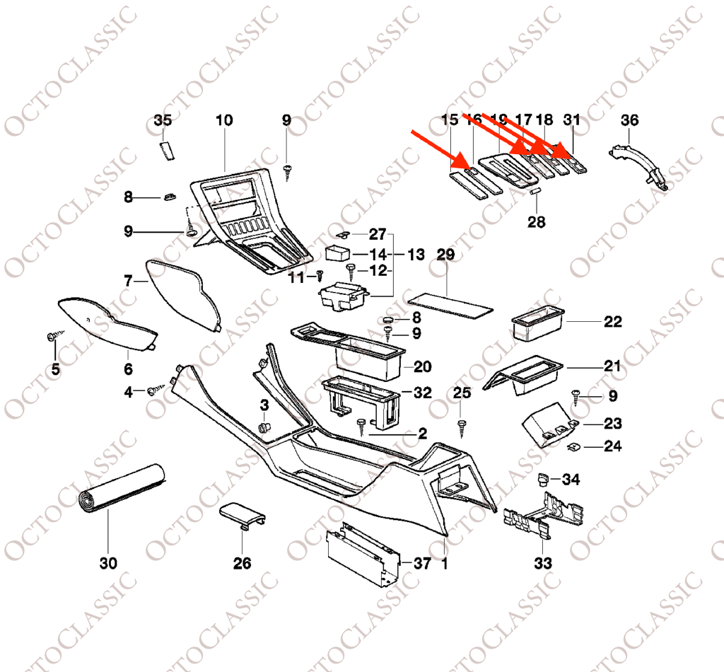 BMW E31 Mittelkonsolen-Schalterblende mit USB-Ladeanschluss, schwarz BMW E31 Mittelkonsolen-Schalterblende mit USB-Ladeanschluss, schwarz