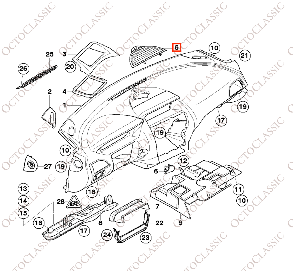 Cache pour haut-parleur de tableau de bord BMW E63, noir, 51457009261 Cache pour haut-parleur de tableau de bord BMW E63, noir, 51457009261