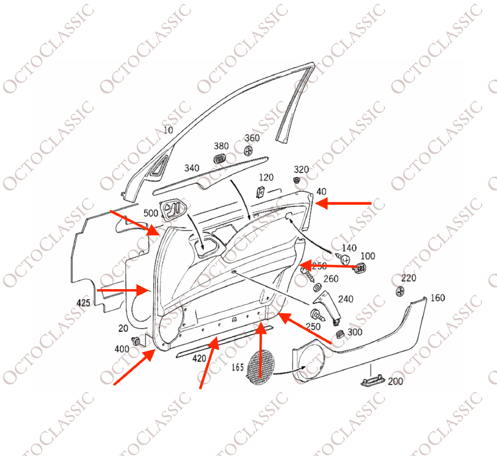 Kit de réparation pour clips de panneaux de porte avant Mercedes W210, noir Kit de réparation pour clips de panneaux de porte avant Mercedes W210, noir