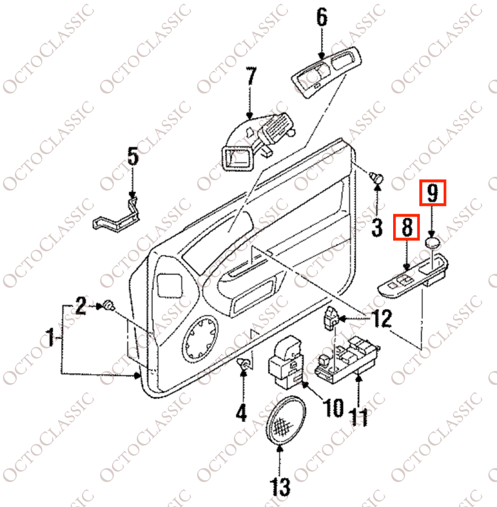 Nissan S14 / Silvia / 200SX / 240SX – Cornice per interruttore finestrino lato guida (LHD o RHD) – Nera – 80961-70F00 / 80960-70F00 Nissan S14 / Silvia / 200SX / 240SX – Cornice per interruttore finestrino lato guida (LHD o RHD) – Nera – 80961-70F00 / 80960-70F00