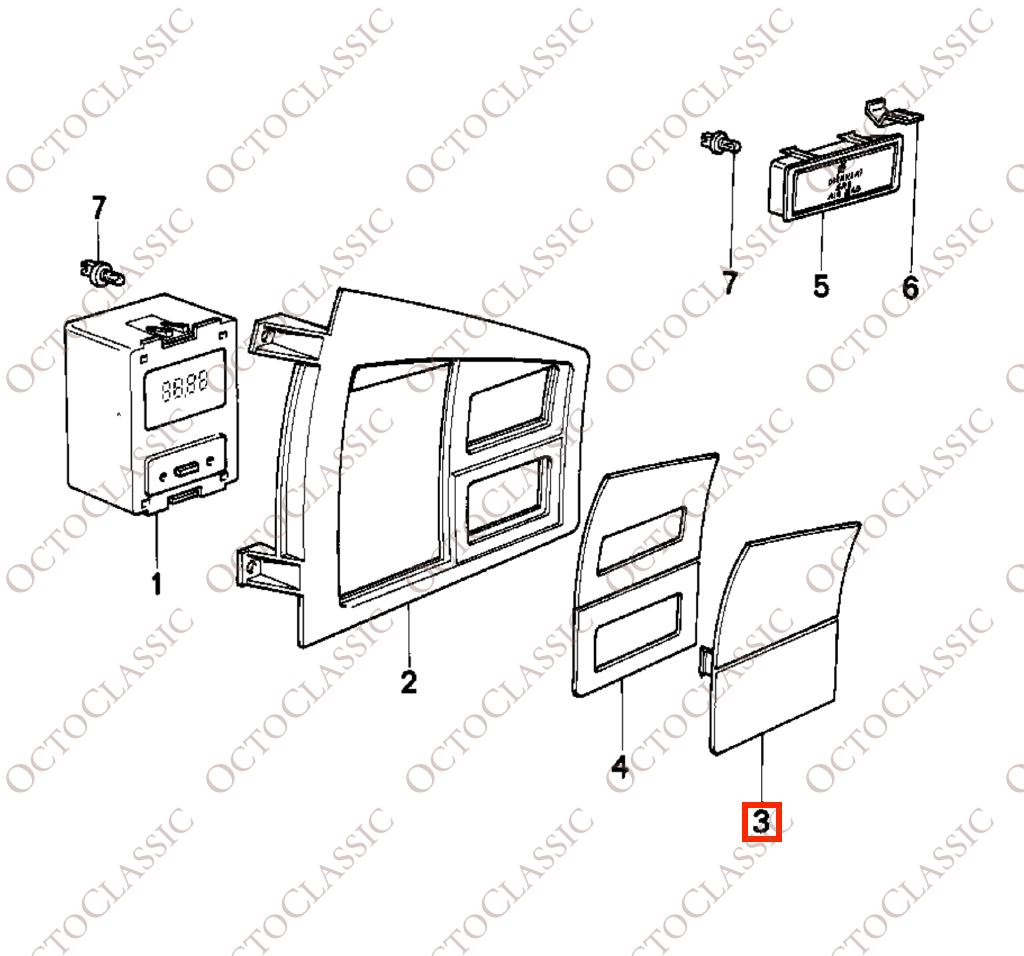 Cadre de tableau de bord BMW E28, garniture vierge avec chargeur USB, conduite à gauche ou à droite, noir 62131367685 Cadre de tableau de bord BMW E28, garniture vierge avec chargeur USB, conduite à gauche ou à droite, noir 62131367685