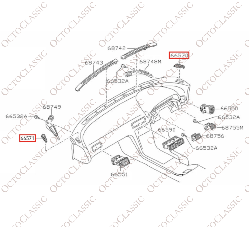 Nissan S13 / Silvia / 180SX / 200SX / 240SX: griglia di ventilazione laterale del cruscotto con supporto per indicatori, per guida a sinistra o a destra, codice 68741-35F00 / 68740-35F00 Nissan S13 / Silvia / 180SX / 200SX / 240SX: griglia di ventilazione laterale del cruscotto con supporto per indicatori, per guida a sinistra o a destra, codice 68741-35F00 / 68740-35F00