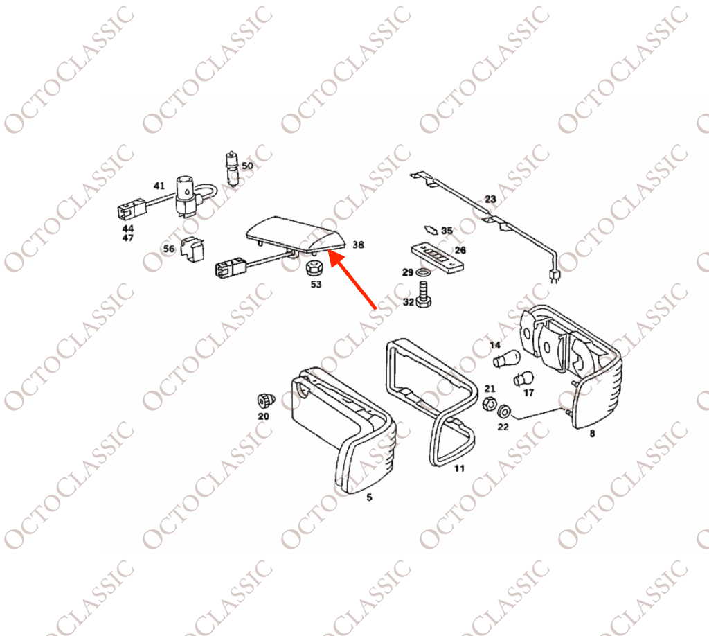 Junta de goma para la tercera luz de freno del Mercedes SL R107, color negro, A1078200056 Junta de goma para la tercera luz de freno del Mercedes SL R107, color negro, A1078200056