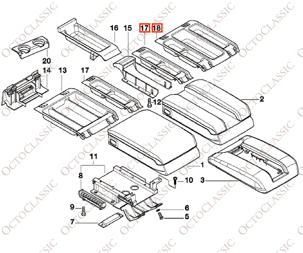 Vassoio organizer per vano portaoggetti del bracciolo della console centrale BMW E38, 2 versioni, nero 51168161610 / 51168172961 Vassoio organizer per vano portaoggetti del bracciolo della console centrale BMW E38, 2 versioni, nero 51168161610 / 51168172961