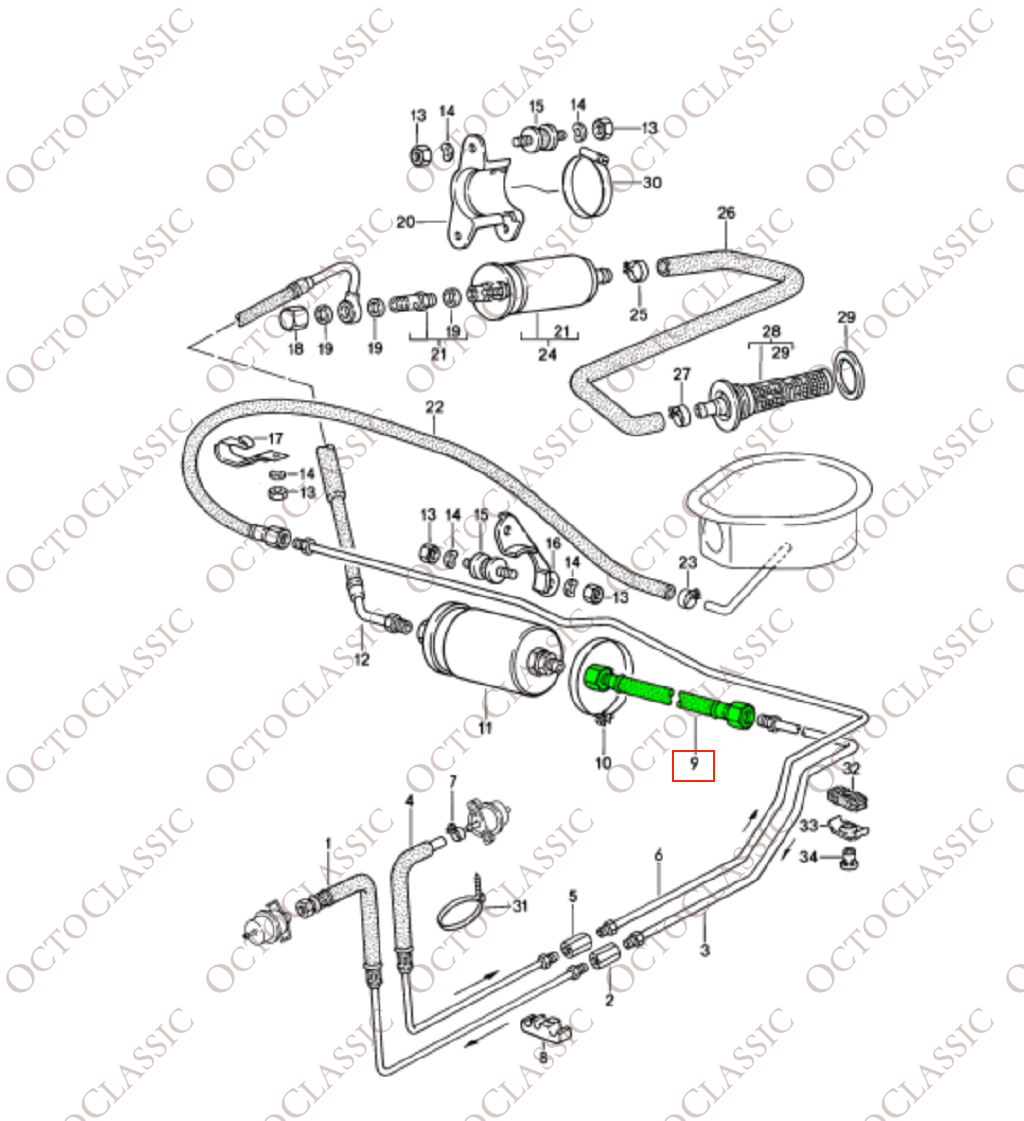 Porsche 924 / 924S / 944 : flexible de retour de carburant 94435604802 / PCG209071C Porsche 924 / 924S / 944 : flexible de retour de carburant 94435604802 / PCG209071C