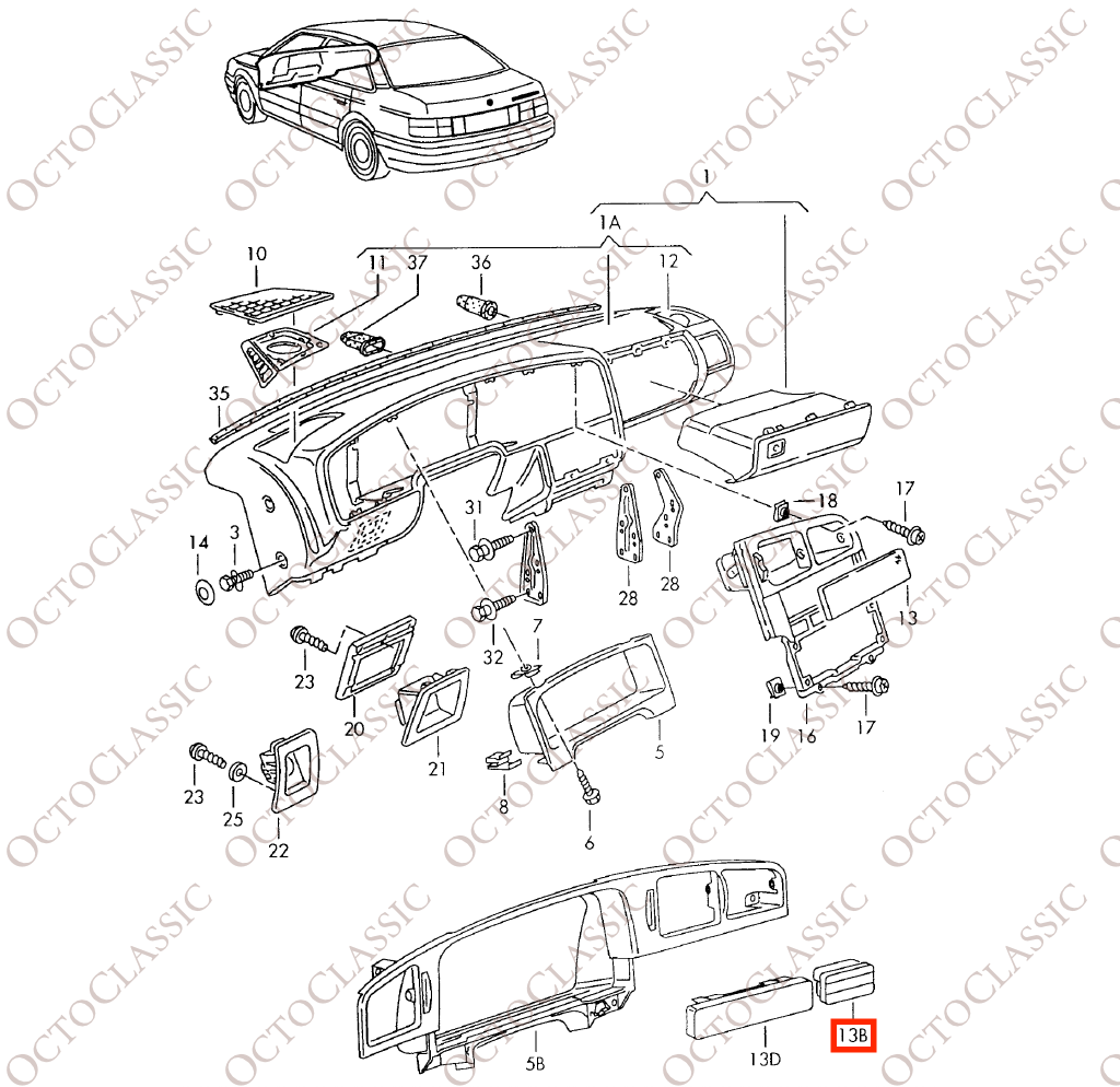 Volkswagen T4 / Passat B3 / B4 : bouton de console centrale vierge avec chargeur USB, noir 3A0858179 Volkswagen T4 / Passat B3 / B4 : bouton de console centrale vierge avec chargeur USB, noir 3A0858179