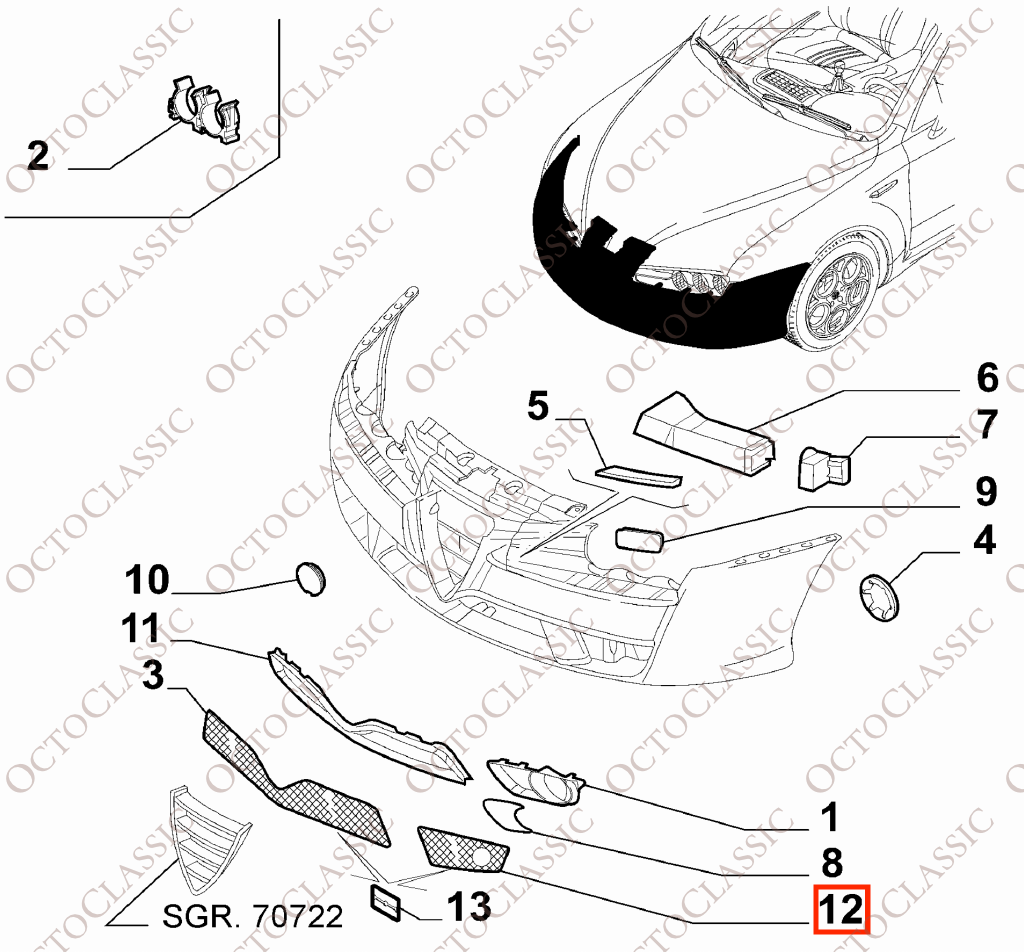 Alfa Romeo Brera / 939 Spider : grille de protection pour phares antibrouillard du pare-chocs avant (gauche ou droite), noire, 50504446 / 50504445 Alfa Romeo Brera / 939 Spider : grille de protection pour phares antibrouillard du pare-chocs avant (gauche ou droite), noire, 50504446 / 50504445