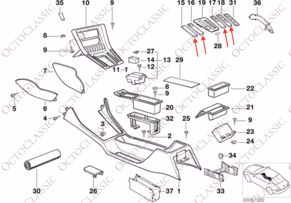 BMW E31 840Ci 840i 850Ci 850CSi Copertura destra nella cornice della console centrale 4 versione