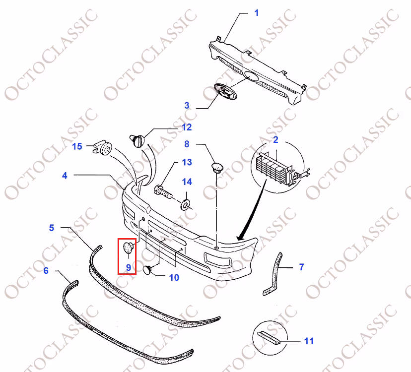 Ford Escort Cosworth Osłona haka holowniczego przedniego zderzaka zagruntowana 1055421