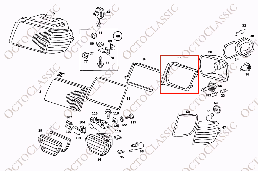 W126 Euro Bosch Cubierta del soporte del faro izquierdo o derecho 1305542094 A0008261324 / A0008261324