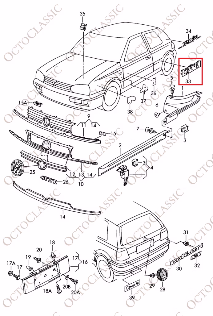 VW Golf MK3 Jetta Inscripción lateral Letras VRT 1H0 853 714