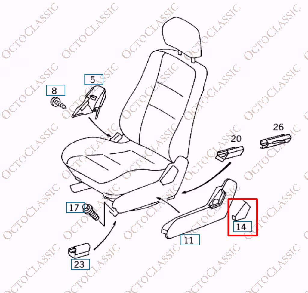 W210 96-02 Seat Trim Cover left or right 2109180730, 2109180830 (Mercedes E-klase, W202)