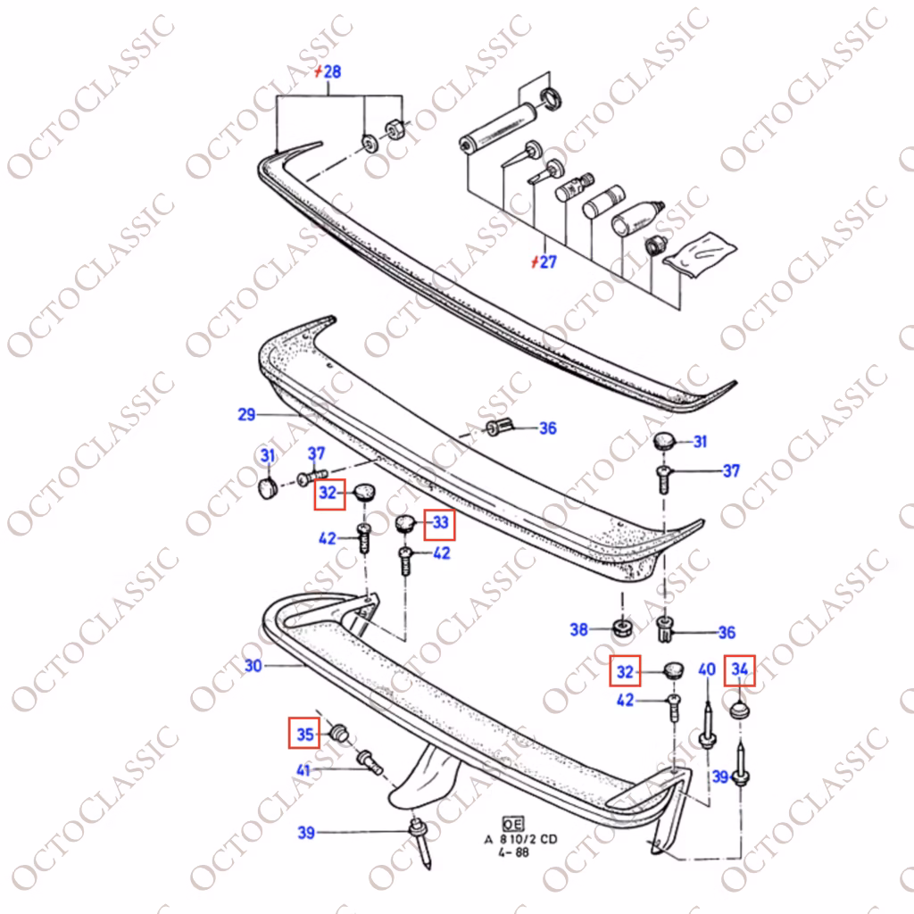 Set completo di tappi spoiler per bagagliaio Ford Sierra RS Cosworth 3 porte RS500, primerizzati