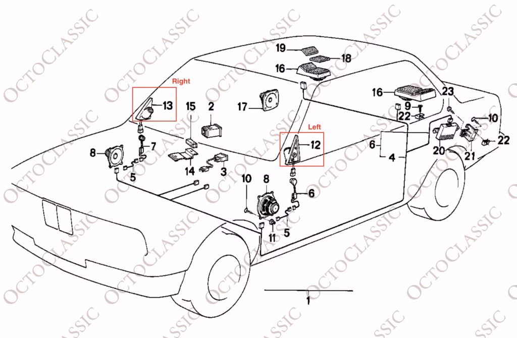 BMW E30 Internal mirror cover right or left side excl. tweeter loudspeaker in the door. ( 65131377687 / 65131377688)