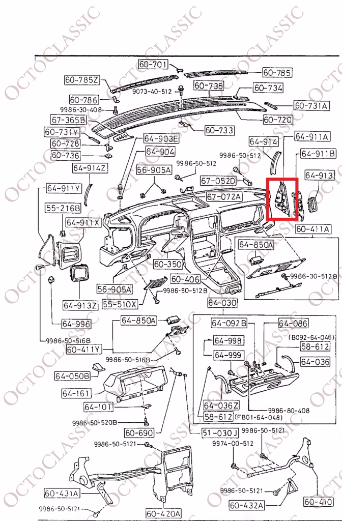 Mazda RX7 Tappo terminale cruscotto Rivestimento cruscotto Sinistra o destra FB01-64-912 Primerizzato