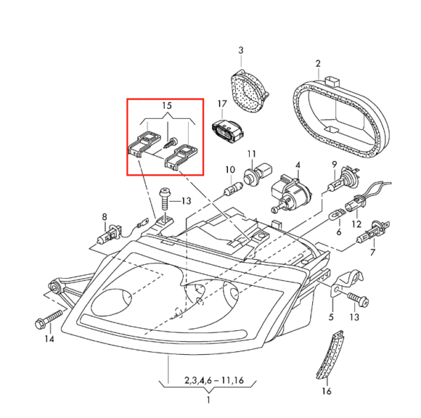 Audi TT Mk1 Repair Kit Headlight Headlamp Mounting Bracket 8N0998121