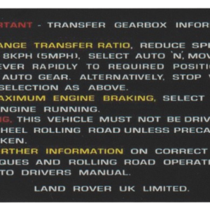 Range Rover Classic Replacement Auto Gearbox Decal Sticker