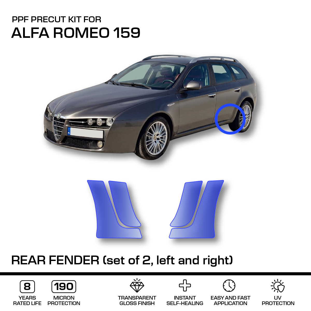 Alfa Romeo 159 Rear Fender And Door PPF Protective Film – Set Of 2 Left ...